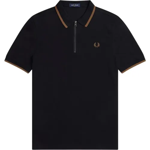 Short-sleeve Crêpe Polo with Zip , male, Sizes: XL - Fred Perry - Modalova