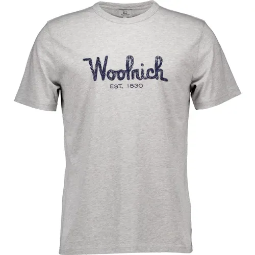 Bestickte Logo T-Shirts Hellgrau , Herren, Größe: 2XL - Woolrich - Modalova