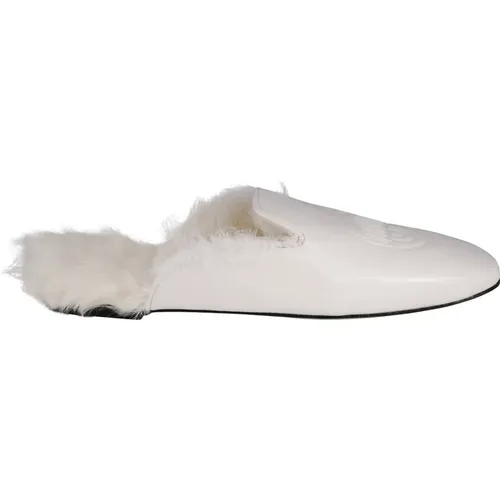 Square toe mules sandals in patent leather and internal fur , female, Sizes: 7 UK, 8 UK - Chiara Ferragni Collection - Modalova