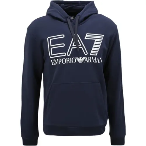 Blaue Kapuzenpullover mit Frontlogo , Herren, Größe: S - Emporio Armani EA7 - Modalova