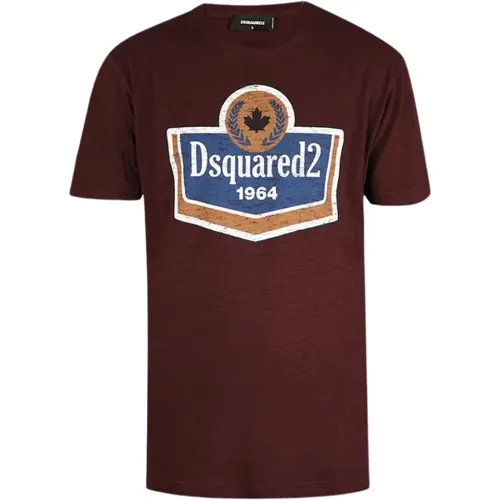 Bordeaux Logo T-Shirt with Round Neck , male, Sizes: XL, L, M, XS, S - Dsquared2 - Modalova