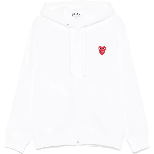 Weiße Kapuzen-Sweatshirt mit Doppelherz-Patch , Herren, Größe: L - Comme des Garçons Play - Modalova