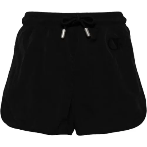 Short Shorts,Schwarze Crispy Shorts mit Netzdetail - Off White - Modalova