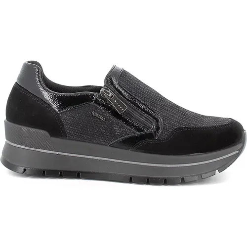 Schwarze Slip-On Reißverschluss Sneakers , Damen, Größe: 37 EU - IGI&Co - Modalova