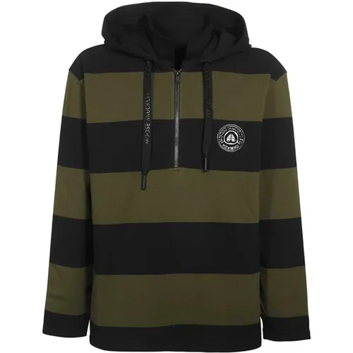 Gestreifter Baumwoll-Sweatshirt mit Logo-Patch , Herren, Größe: M - Moose Knuckles - Modalova