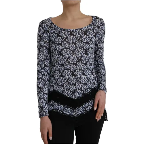 Blue Floral Lace Long Sleeve Top , female, Sizes: M, XL, L - Just Cavalli - Modalova