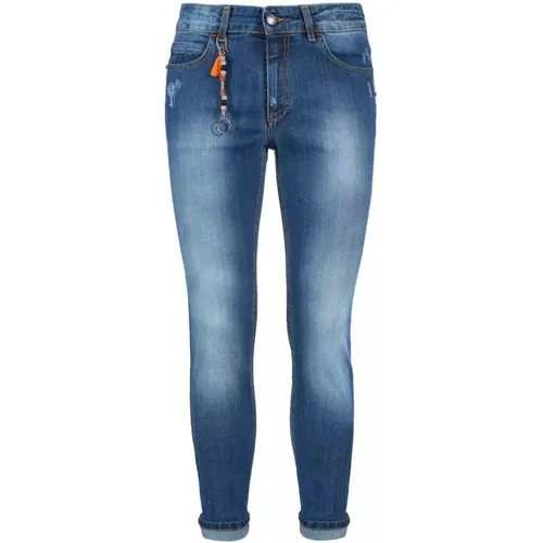 Blaue Slim Fit Baumwolljeans , Herren, Größe: W40 - YES ZEE - Modalova