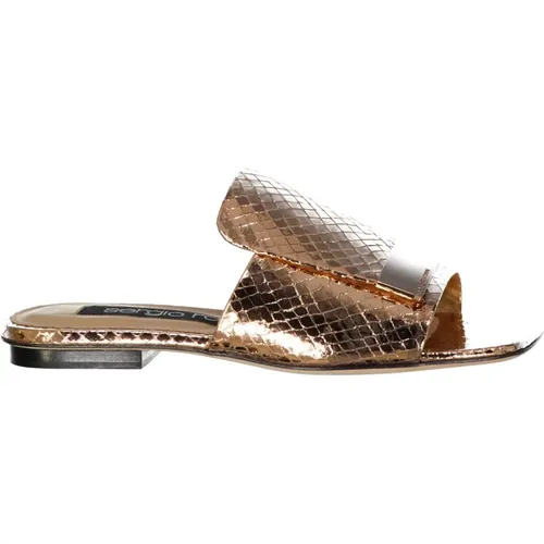 Rose Gold Leather Flat Sandals , female, Sizes: 1 UK - Sergio Rossi - Modalova