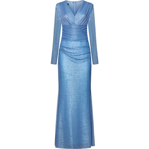 Blaues V-Ausschnitt Ausgestelltes Kleid - Talbot Runhof - Modalova