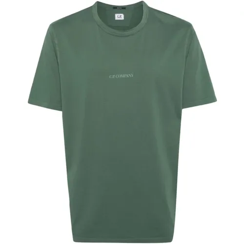 Grünes T-Shirt mit Logo-Print - C.P. Company - Modalova