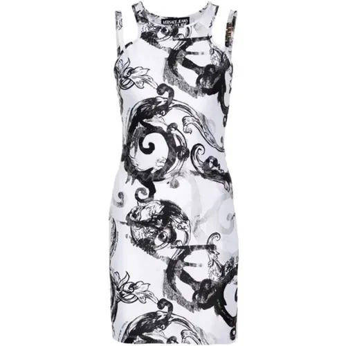 White Watercolor Print Mini Dress , female, Sizes: XS, S - Versace Jeans Couture - Modalova
