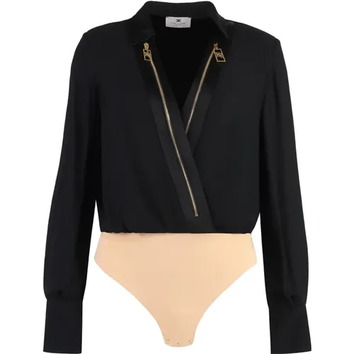 Georgette Bodysuit Shirt with Zipper Front , female, Sizes: M, L, S - Elisabetta Franchi - Modalova