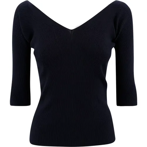 Gerippter Strick V-Ausschnitt Pullover , Damen, Größe: L - Max Mara Weekend - Modalova