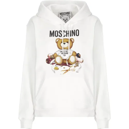 Weiße BaumwollKapuzenpullover mit Logo-Print - Moschino - Modalova