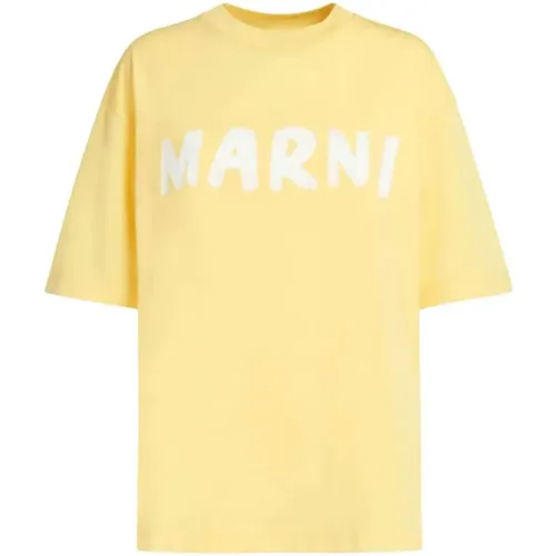 Light logo-print cotton T-shirt , female, Sizes: 2XS - Marni - Modalova