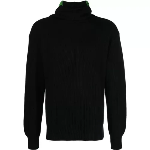Fluorescent Green Intarsia-Knit Hooded Jumper , male, Sizes: S - Aries - Modalova