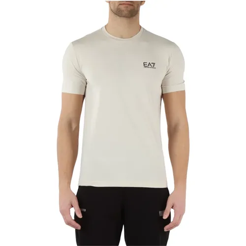 Stretch Cotton T-Shirt with Embossed Logo Print , male, Sizes: M - Emporio Armani EA7 - Modalova
