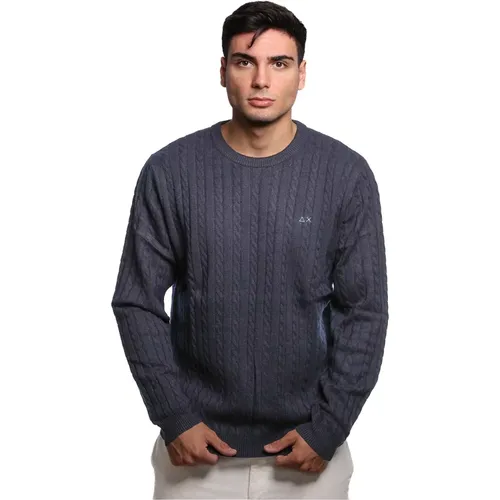 Blauer Wollmischpullover mit Zopfmuster , Herren, Größe: XL - Sun68 - Modalova