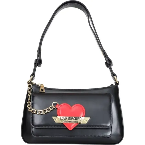 Schwarze Damen-Schultertasche mit rotem Herzanhänger , Damen, Größe: ONE Size - Love Moschino - Modalova