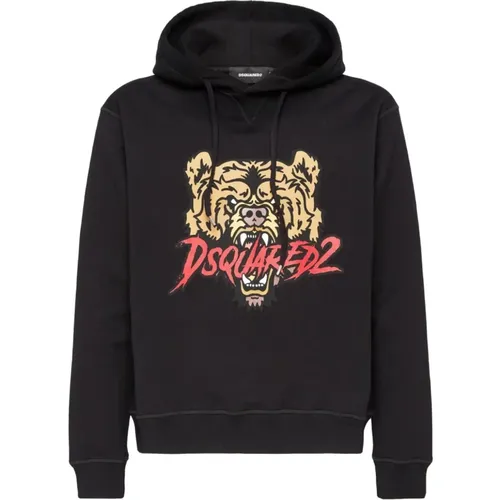 Tiger Logo Baumwollpullover Schwarz , Herren, Größe: M - Dsquared2 - Modalova