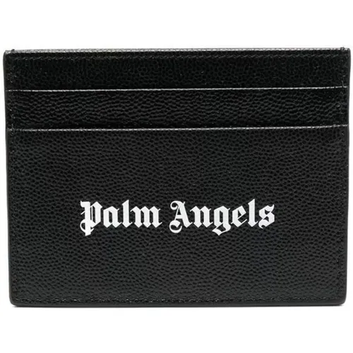 Schwarzes Lederkartenetui mit Aufgedrucktem Logo - Palm Angels - Modalova