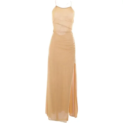 Golden Lurex Backless Long Dress , female, Sizes: L - Oseree - Modalova