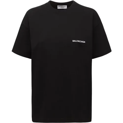 Schwarzes Baumwoll-T-Shirt - Gerader Schnitt , Herren, Größe: M - Balenciaga - Modalova