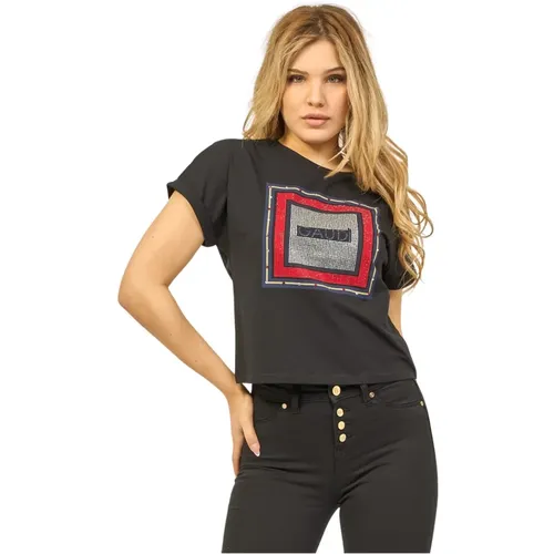 Schwarzes Baumwoll-Jersey-Logo-Print-T-Shirt , Damen, Größe: XL - Gaudi - Modalova