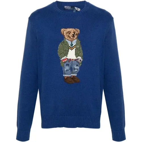 Blauer Pullover mit Polo Bear Motif , Herren, Größe: L - Ralph Lauren - Modalova