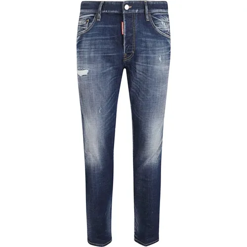 Blaue Jeans mit Lederapplikationen , Herren, Größe: L - Dsquared2 - Modalova