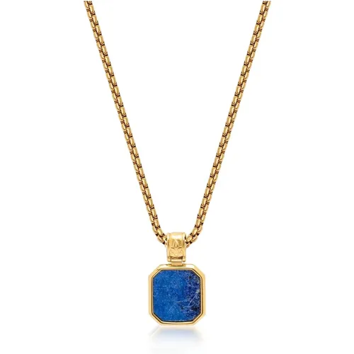 Gold Necklace with Square Blue Lapis Pendant , male, Sizes: ONE SIZE - Nialaya - Modalova