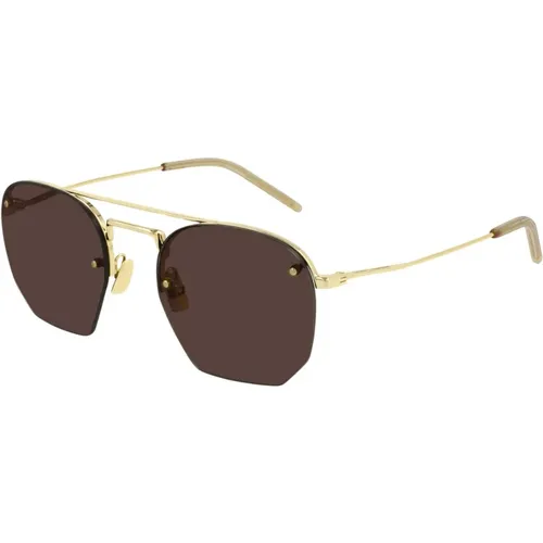 Classic Aviator Sunglasses Brown/Gold SL 422 , male, Sizes: 52 MM - Saint Laurent - Modalova