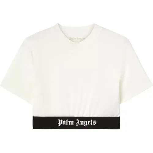 T-Shirt mit Logo-Unterband und Rundhalsausschnitt , Damen, Größe: M - Palm Angels - Modalova