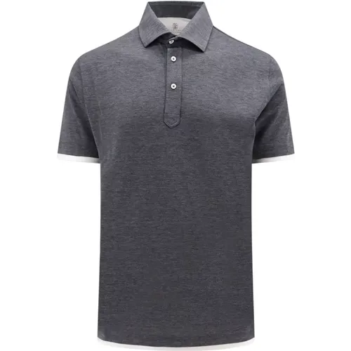 Grey Silk Cotton Polo Shirt , male, Sizes: L - BRUNELLO CUCINELLI - Modalova