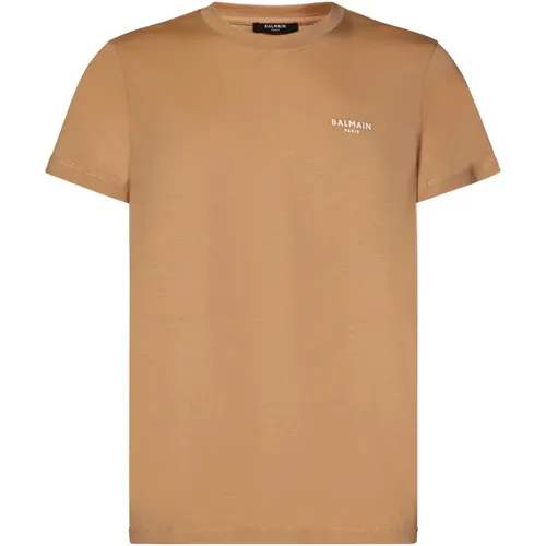 Cotton T-Shirt with Flocked Logo , male, Sizes: S - Balmain - Modalova