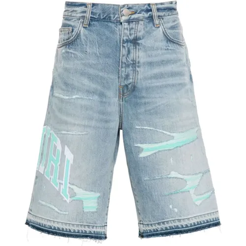 Blaue Denim Shorts Logo Patch 100% Baumwolle - Amiri - Modalova