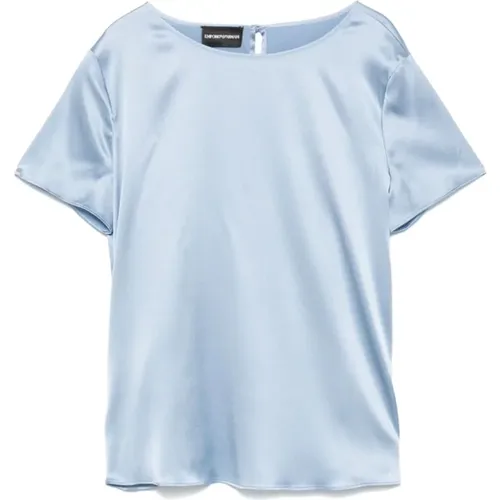 Blaue Seiden Satin Top mit Knöpfen - Emporio Armani - Modalova