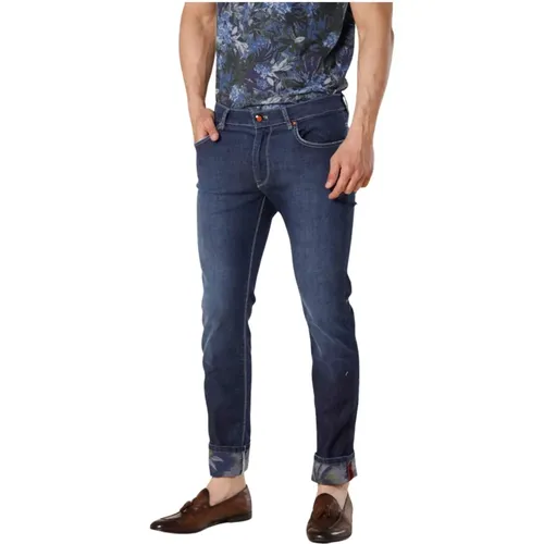 Schmale Passform Blaue Denimhose mit Blumenmuster - Mason's - Modalova