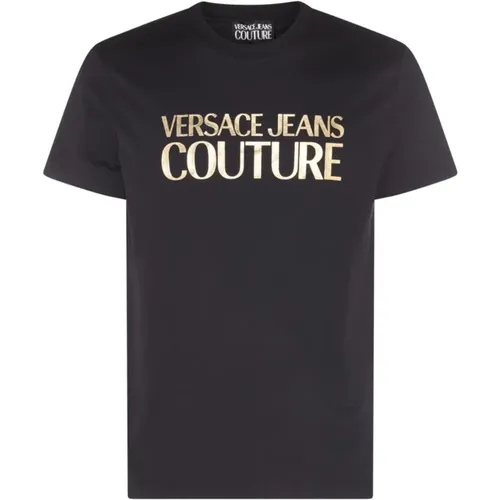 Logo-Print Baumwoll T-shirt Schwarz , Herren, Größe: L - Versace Jeans Couture - Modalova