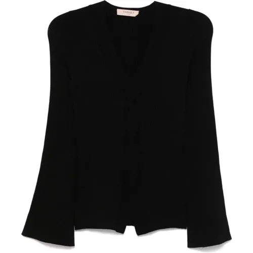 Schwarze V-Ausschnitt Pullover mit Rippendetails , Damen, Größe: S - Twinset - Modalova