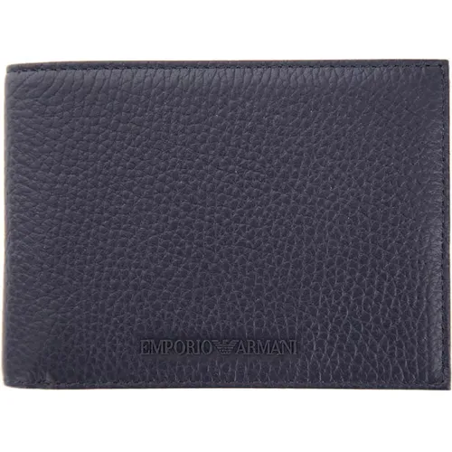 Navy Bi-fold Wallet with Logo , male, Sizes: ONE SIZE - Emporio Armani - Modalova