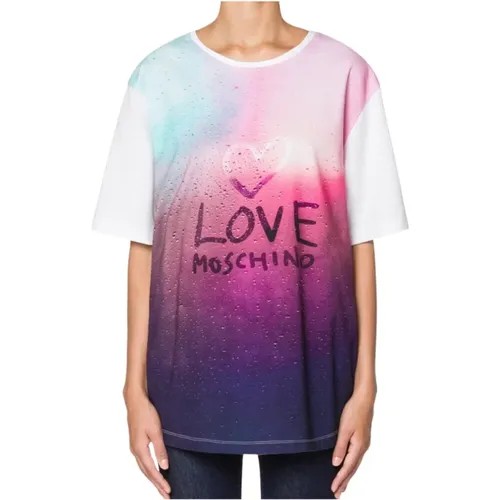Brand Logo T-shirt Top Cotton , Damen, Größe: L - Love Moschino - Modalova