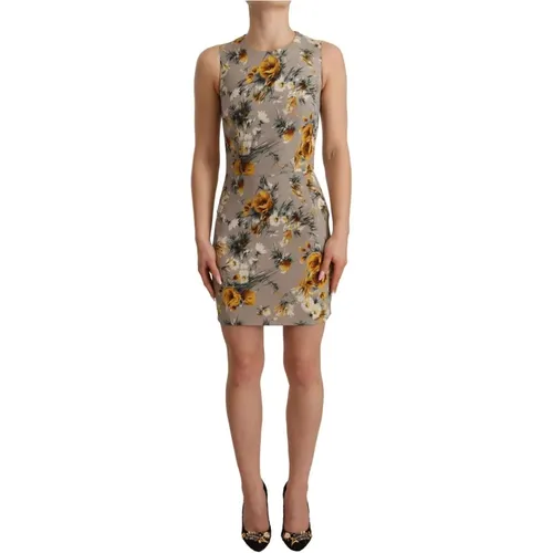 Gray Floral Sheath Mini Dress , female, Sizes: XS - Dolce & Gabbana - Modalova