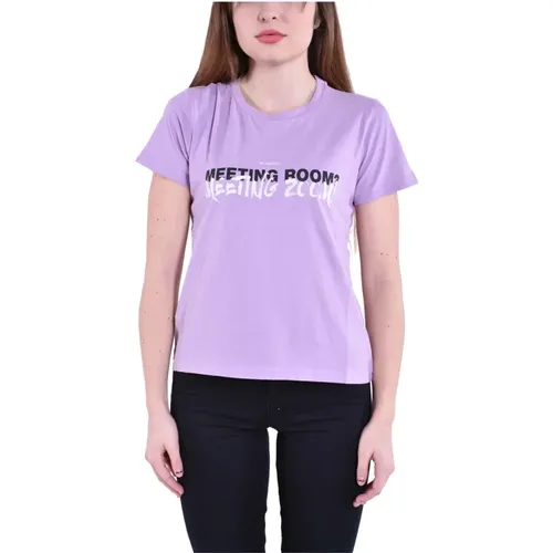 Lila T-Shirt mit Einzigartigem Druck , Damen, Größe: S - pinko - Modalova