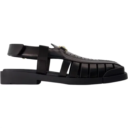 Schwarze Leder Quadratische Offene Sandalen - Versace - Modalova
