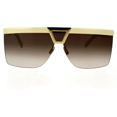 Womens Mask Style Sunglasses with Geometric Detail - Saint Laurent - Modalova