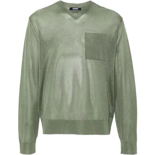 Grüner Strickpullover Gerippter V-Ausschnitt , Herren, Größe: M - Jacquemus - Modalova