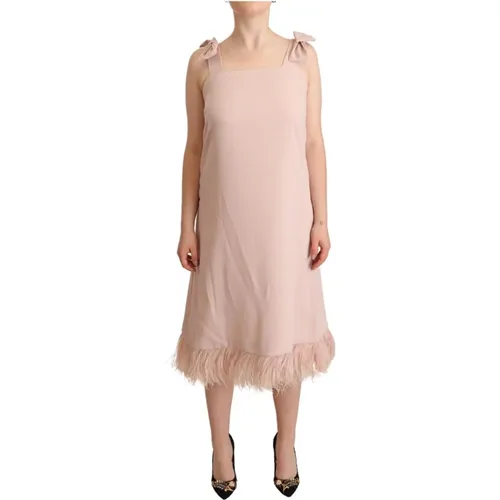 Elegant Sleeveless Midi Dress with Feather Trim , female, Sizes: S - P.a.r.o.s.h. - Modalova