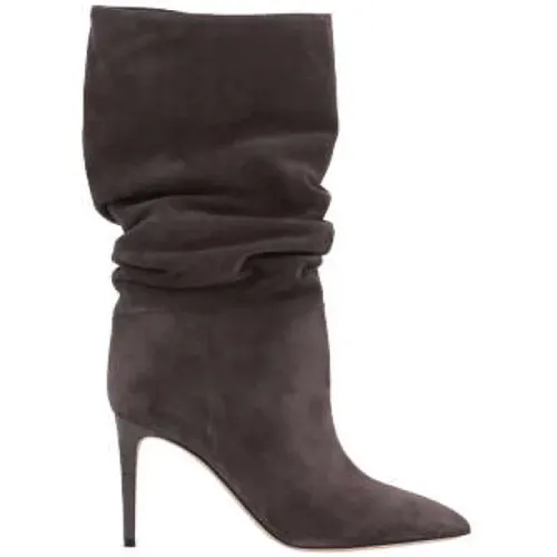 Grey Suede Pull-On Boots with Crocodile Print Heel , female, Sizes: 6 UK, 5 1/2 UK, 2 UK, 7 UK, 3 UK, 4 1/2 UK - Paris Texas - Modalova