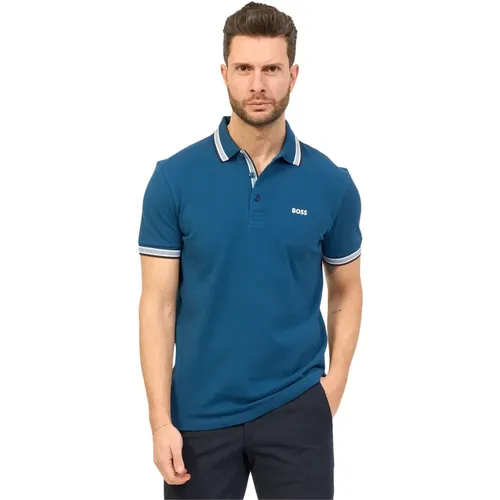 Blaues Regular Fit Polo mit Kontrastdetails und Logo - Hugo Boss - Modalova